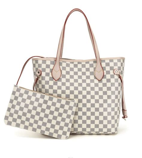 louis vuitton white checkered purse dupe|louis vuitton neverfull pouch.